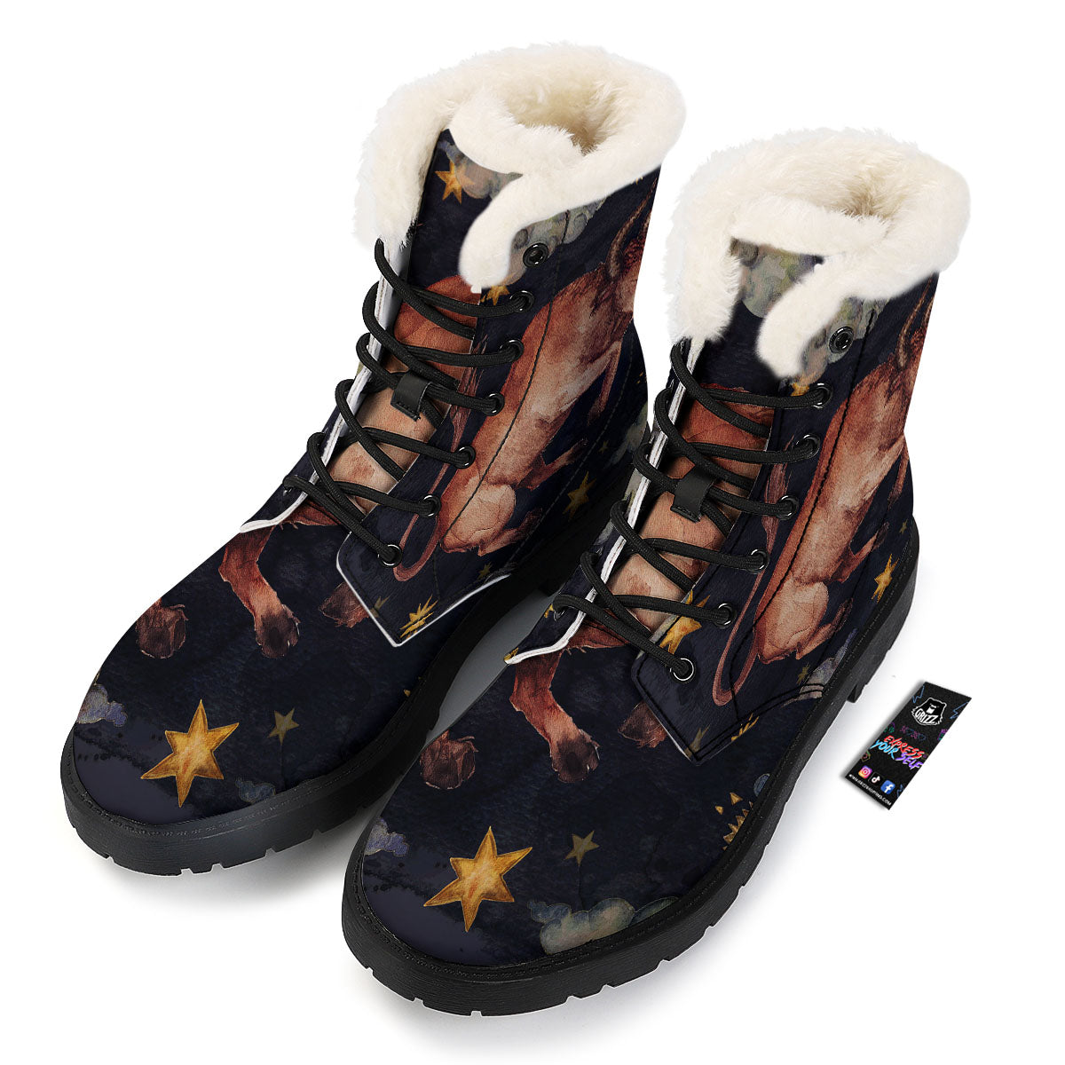 Zodiac Sign Watercolor Taurus Print Winter Boots-grizzshop