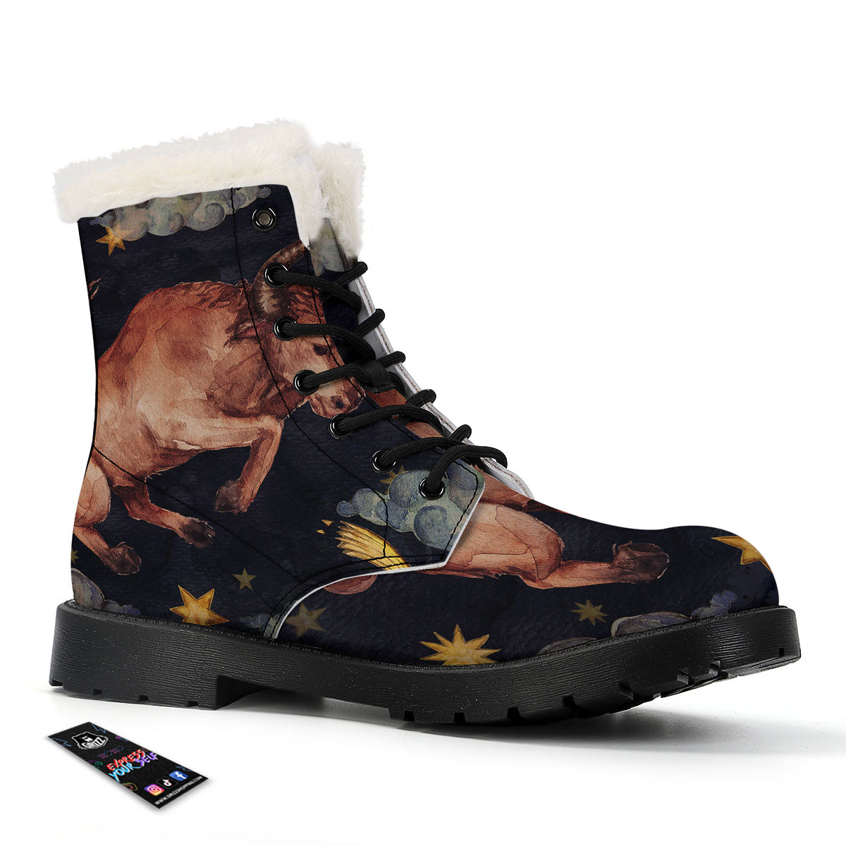 Zodiac Sign Watercolor Taurus Print Winter Boots-grizzshop