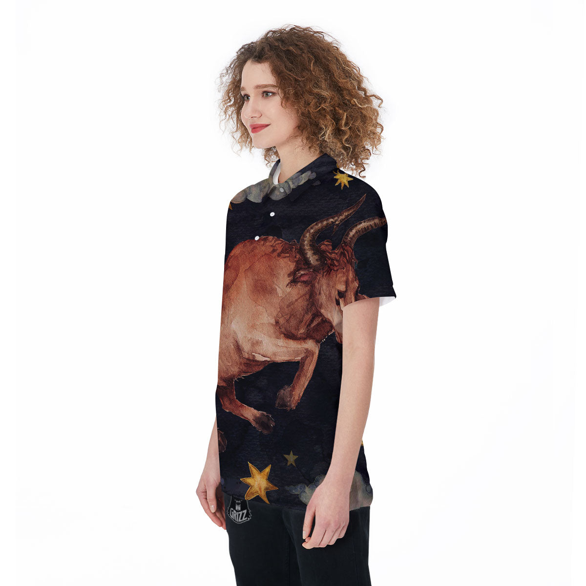 Zodiac Sign Watercolor Taurus Print Women's Golf Shirts-grizzshop
