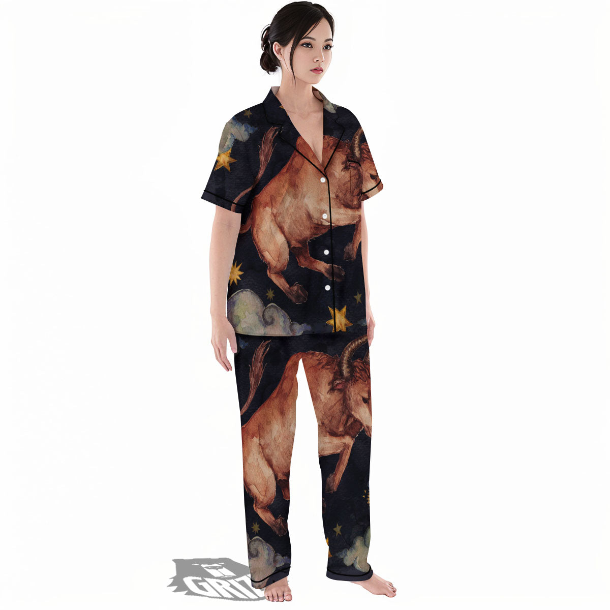 Zodiac Sign Watercolor Taurus Print Women's Pajamas Set-grizzshop