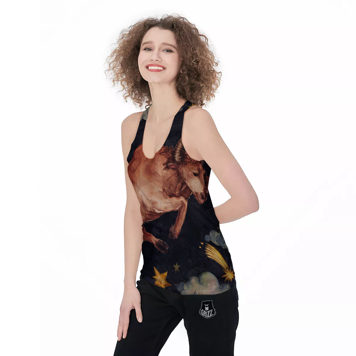 Zodiac Sign Watercolor Taurus Print Women's Racerback Tank Top-grizzshop