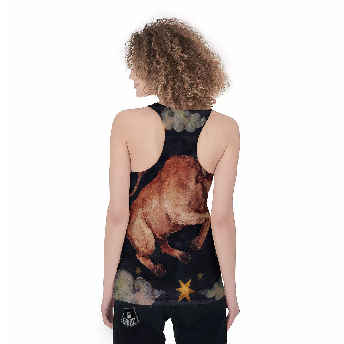 Zodiac Sign Watercolor Taurus Print Women's Racerback Tank Top-grizzshop