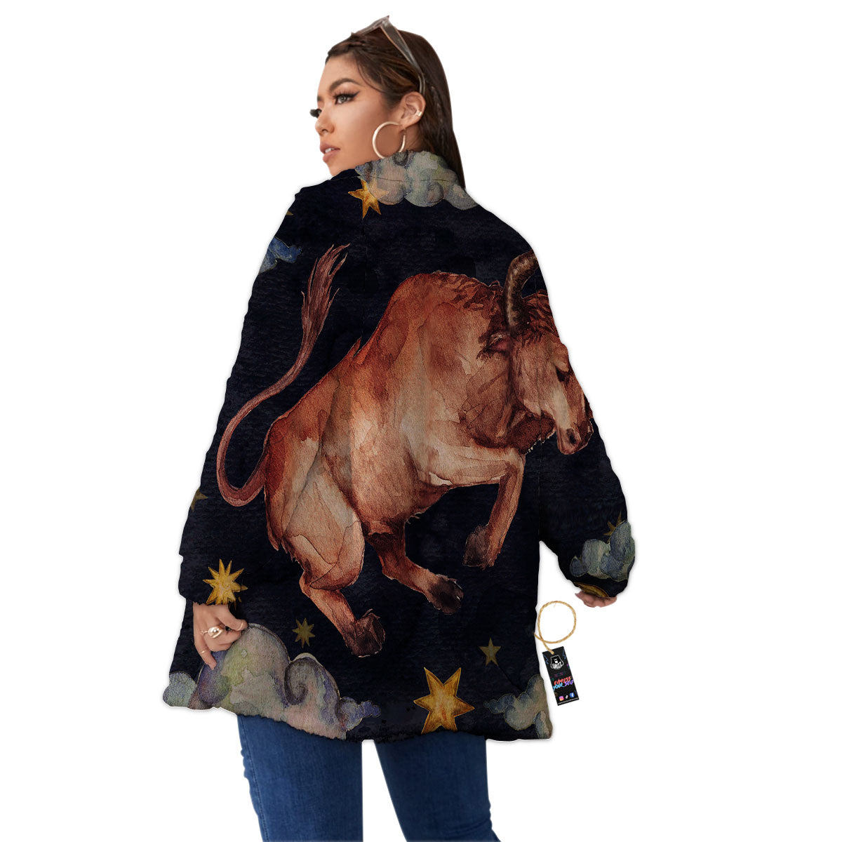 Zodiac Sign Watercolor Taurus Print Women's Sherpa Jacket-grizzshop