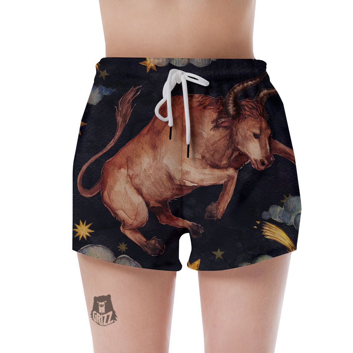 Zodiac Sign Watercolor Taurus Print Women's Shorts-grizzshop