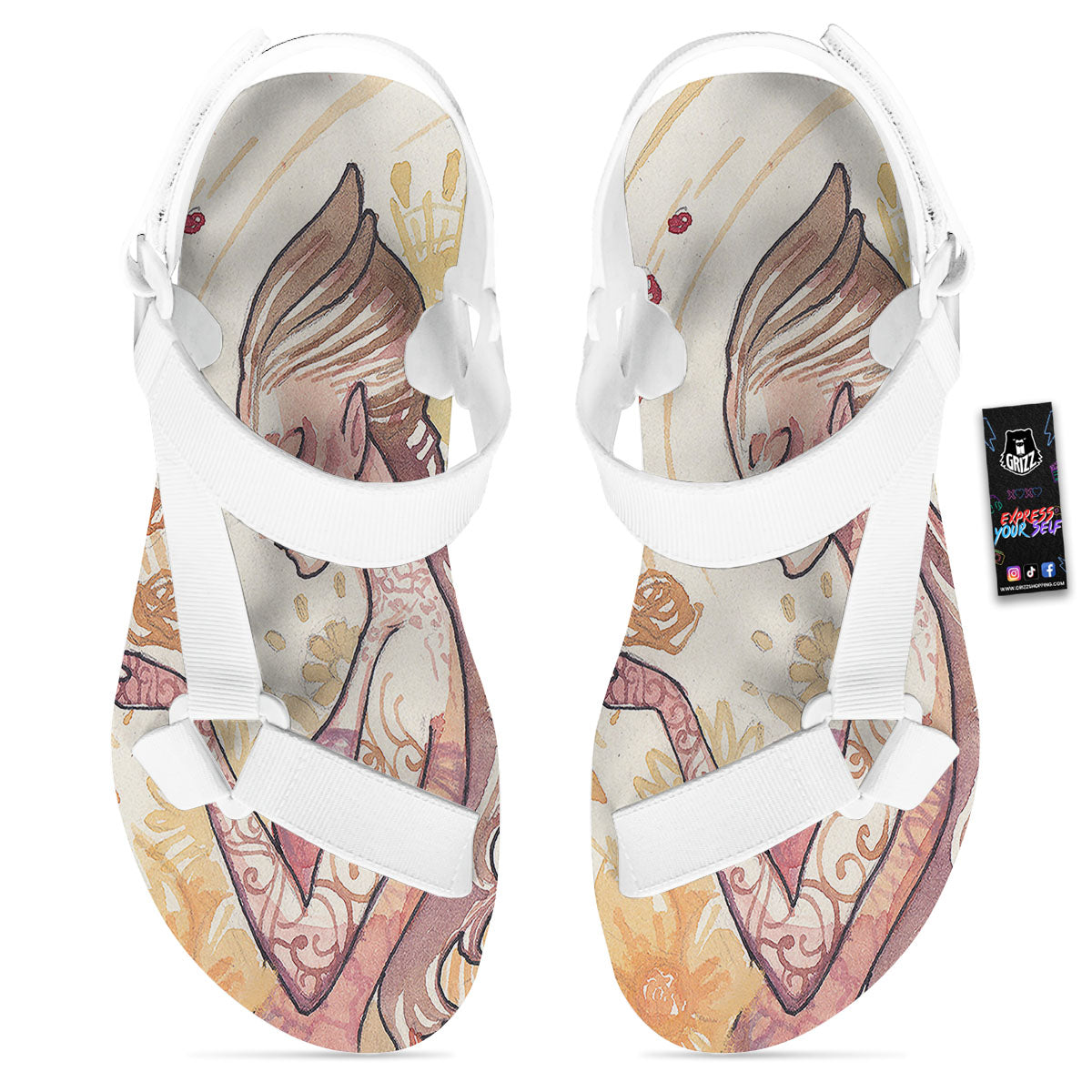 Zodiac Sign Watercolor Virgo Print White Open Toe Sandals-grizzshop