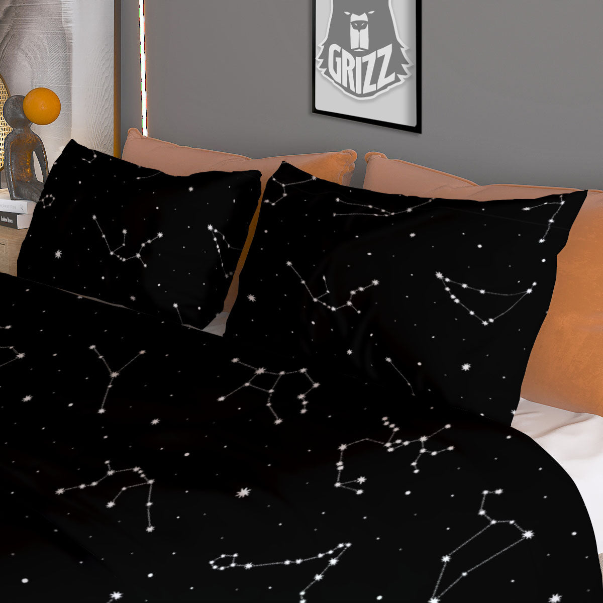 Zodiac Stars White And Black Print Duvet Cover Bedding Set