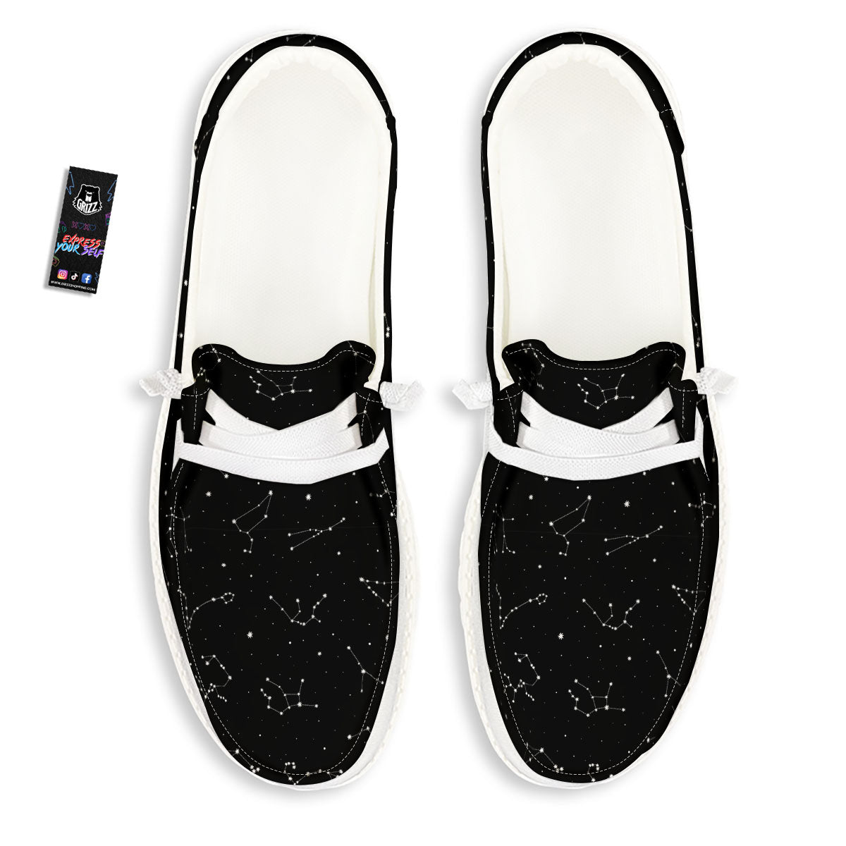 Zodiac Stars White And Black Print White Loafers-grizzshop