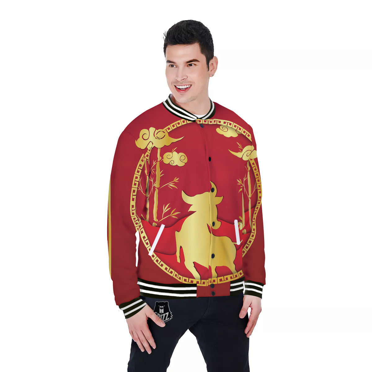 Zodiac Symbol Chinese Ox Print Baseball Jacket-grizzshop