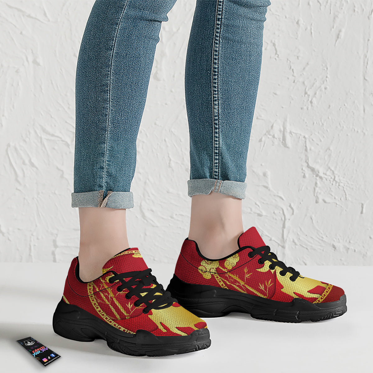 Zodiac Symbol Chinese Ox Print Black Chunky Shoes-grizzshop