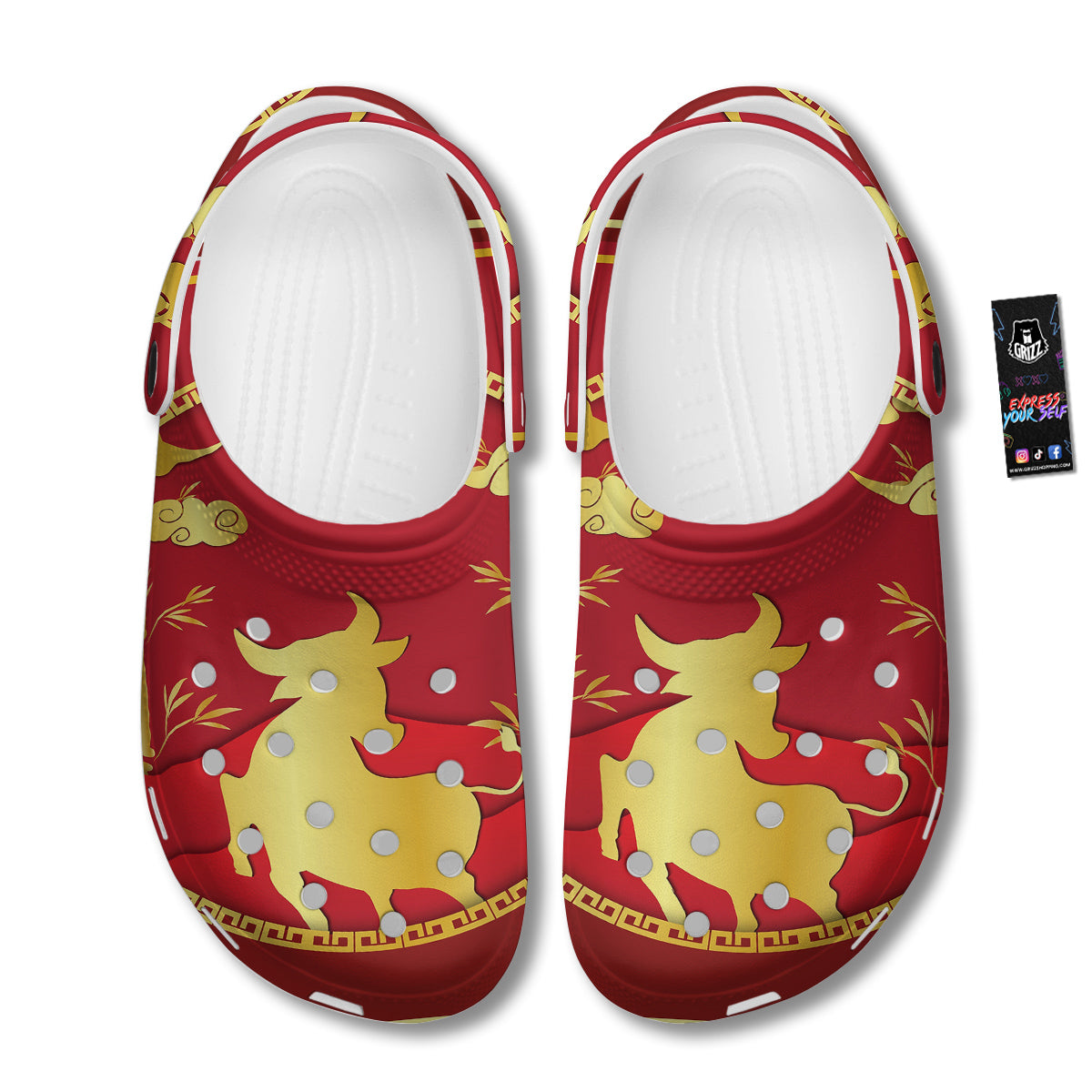 Zodiac Symbol Chinese Ox Print Clog-grizzshop