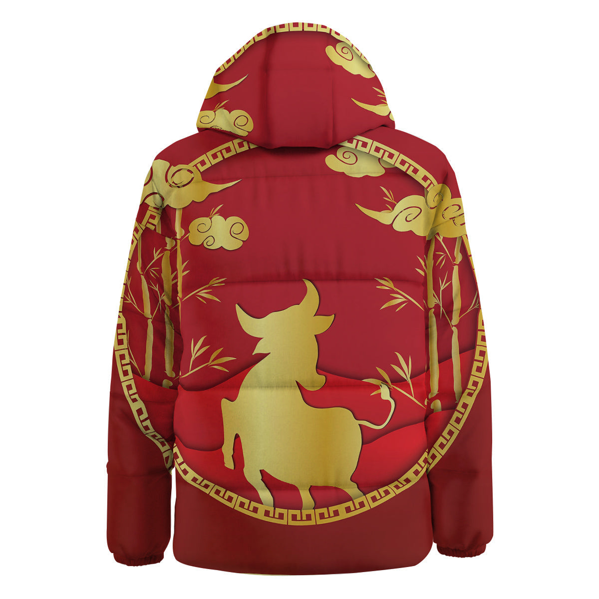 Zodiac Symbol Chinese Ox Print Down Jacket-grizzshop