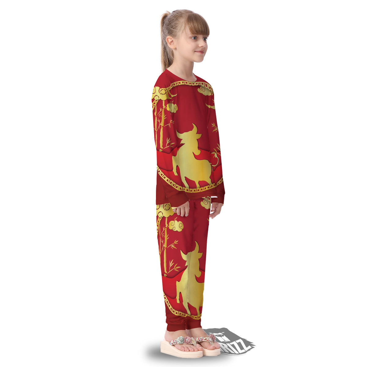 Zodiac Symbol Chinese Ox Print Kid's Pajamas-grizzshop