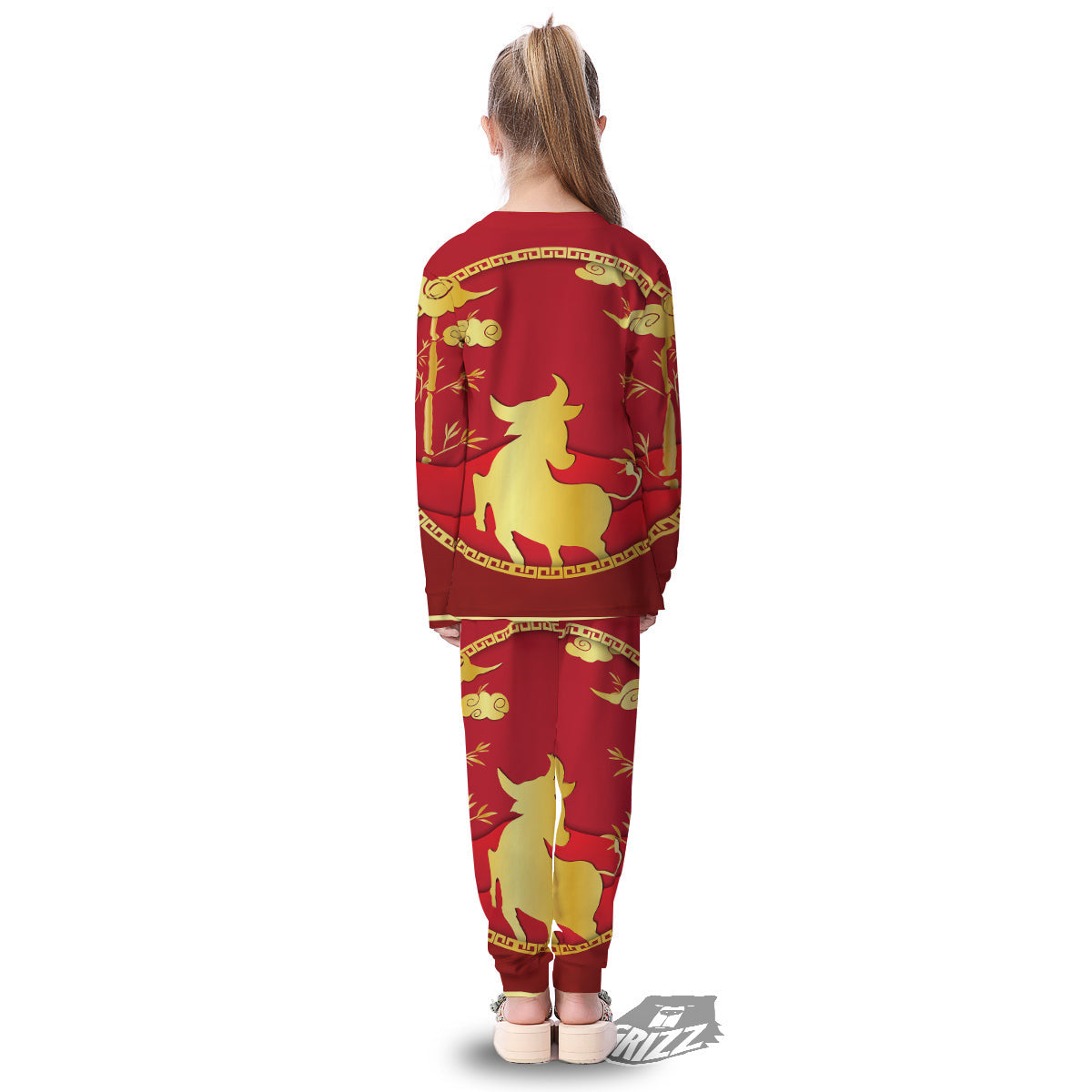 Zodiac Symbol Chinese Ox Print Kid's Pajamas-grizzshop