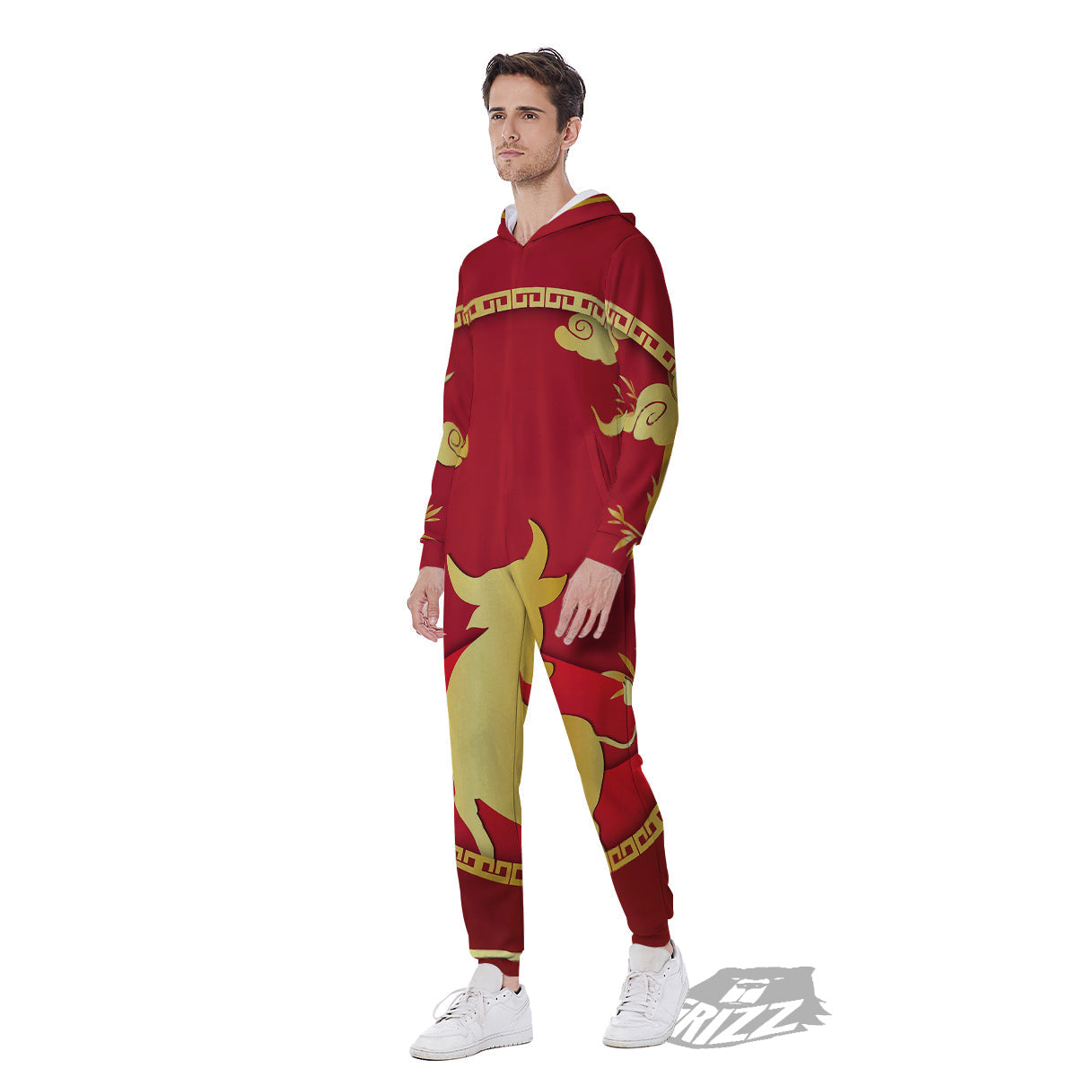 Zodiac Symbol Chinese Ox Print Men's Jumpsuit-grizzshop