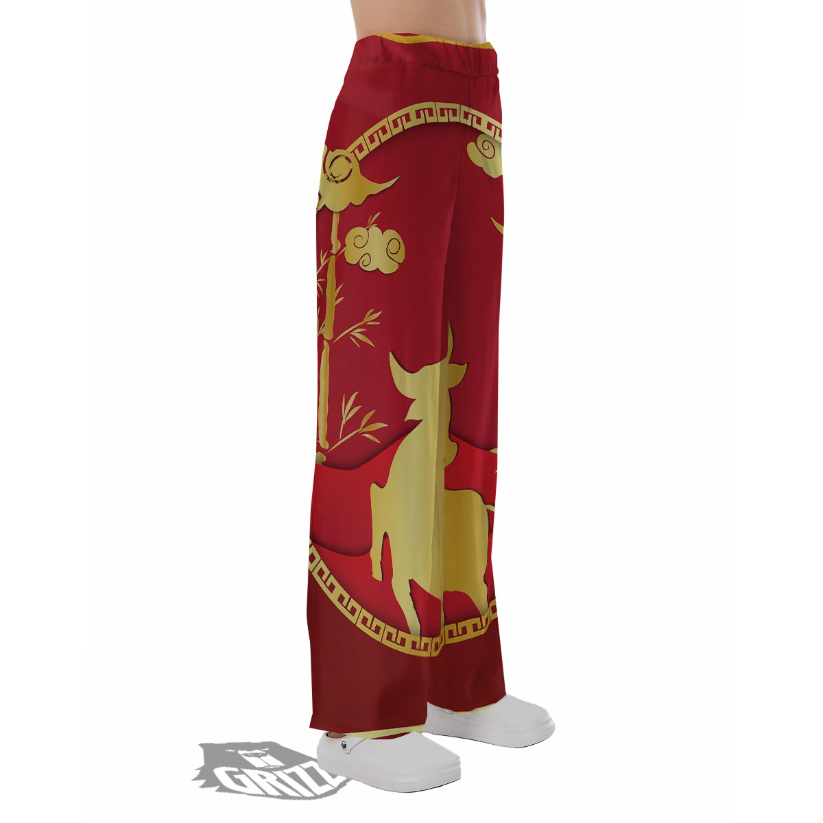Zodiac Symbol Chinese Ox Print Pajama Pants-grizzshop