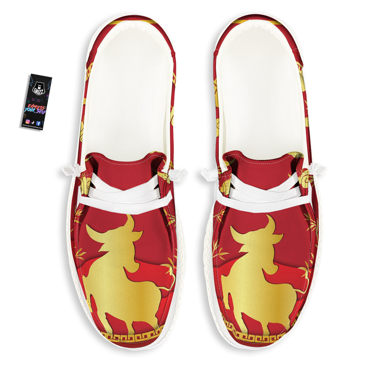 Zodiac Symbol Chinese Ox Print White Loafers-grizzshop