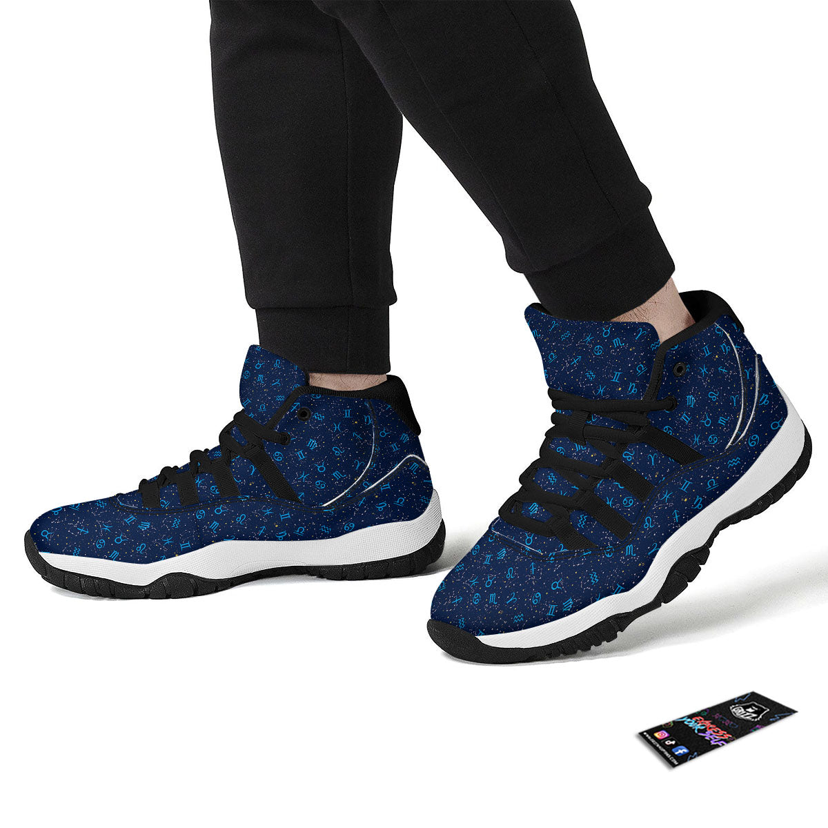 Zodiac Symbols Blue Print Pattern Black Bball Shoes-grizzshop
