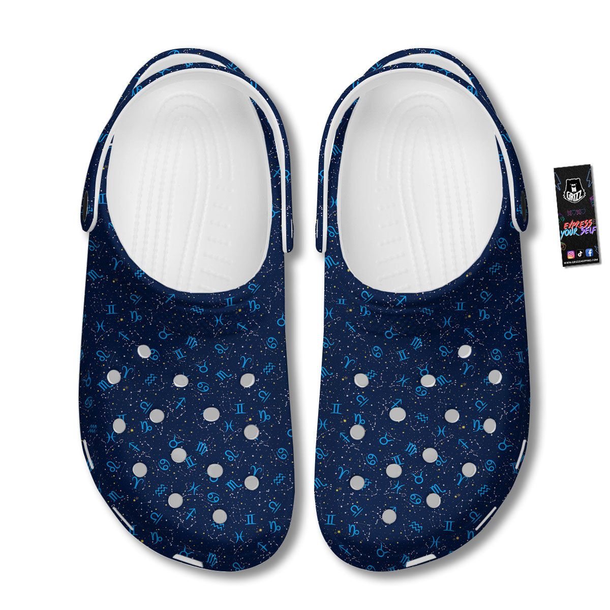 Zodiac Symbols Blue Print Pattern Clog-grizzshop
