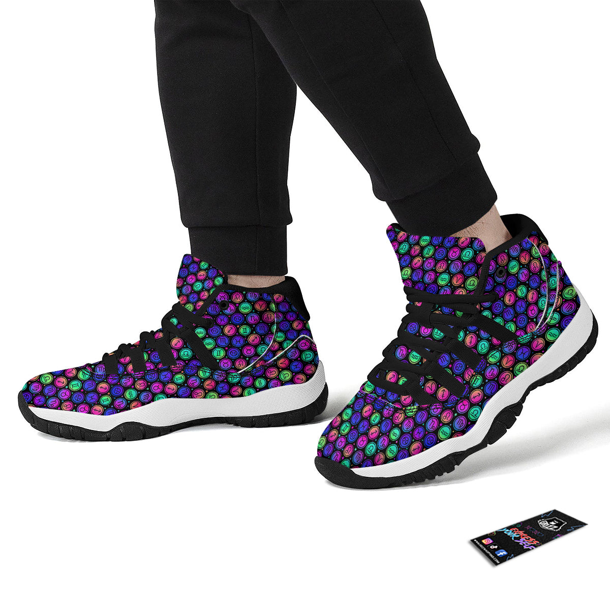 Zodiac Symbols Colorful Print Pattern Black Bball Shoes-grizzshop