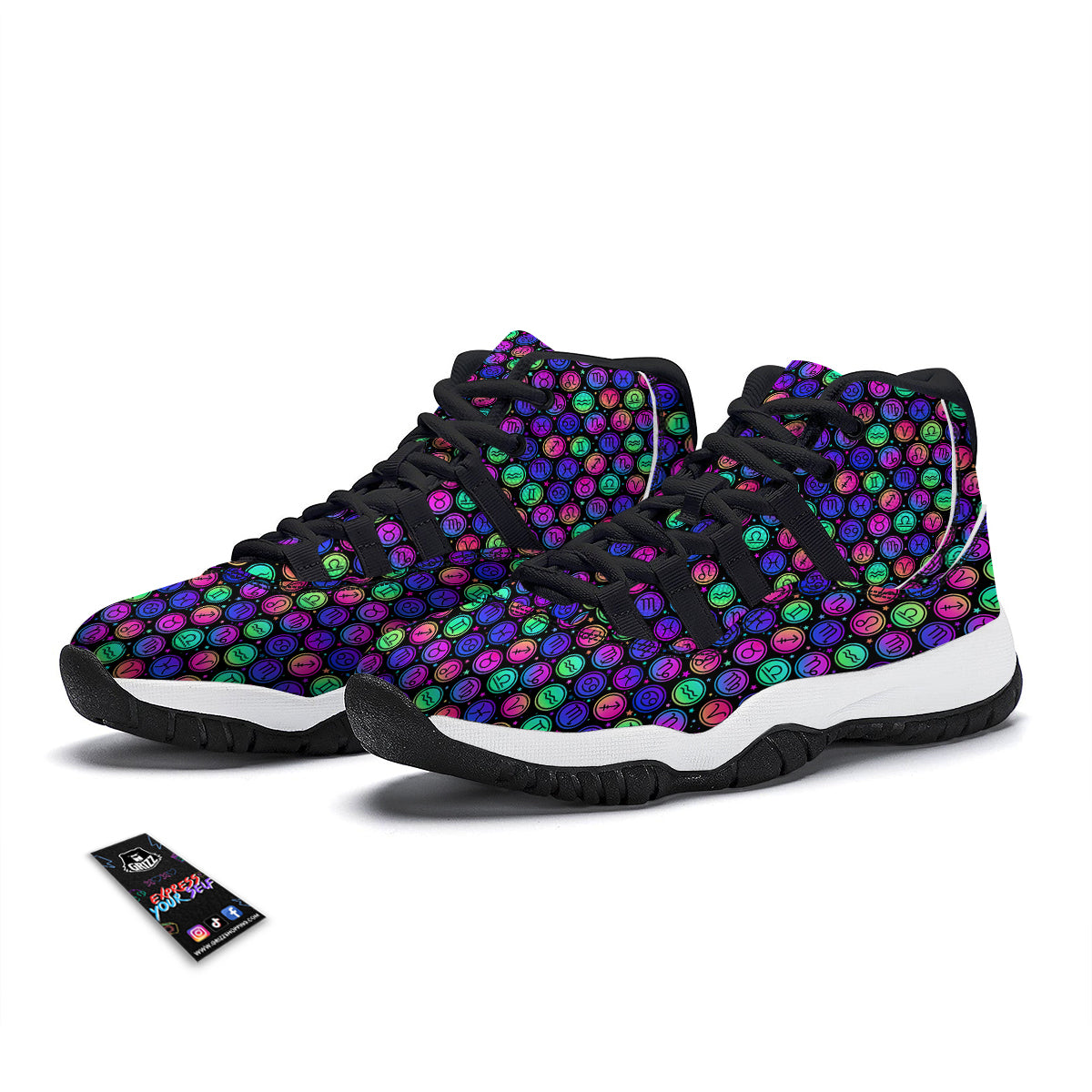 Zodiac Symbols Colorful Print Pattern Black Bball Shoes-grizzshop
