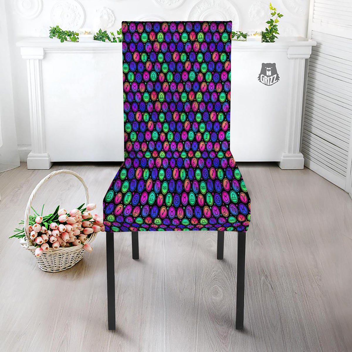 Zodiac Symbols Colorful Print Pattern Dining Chair Slipcover-grizzshop