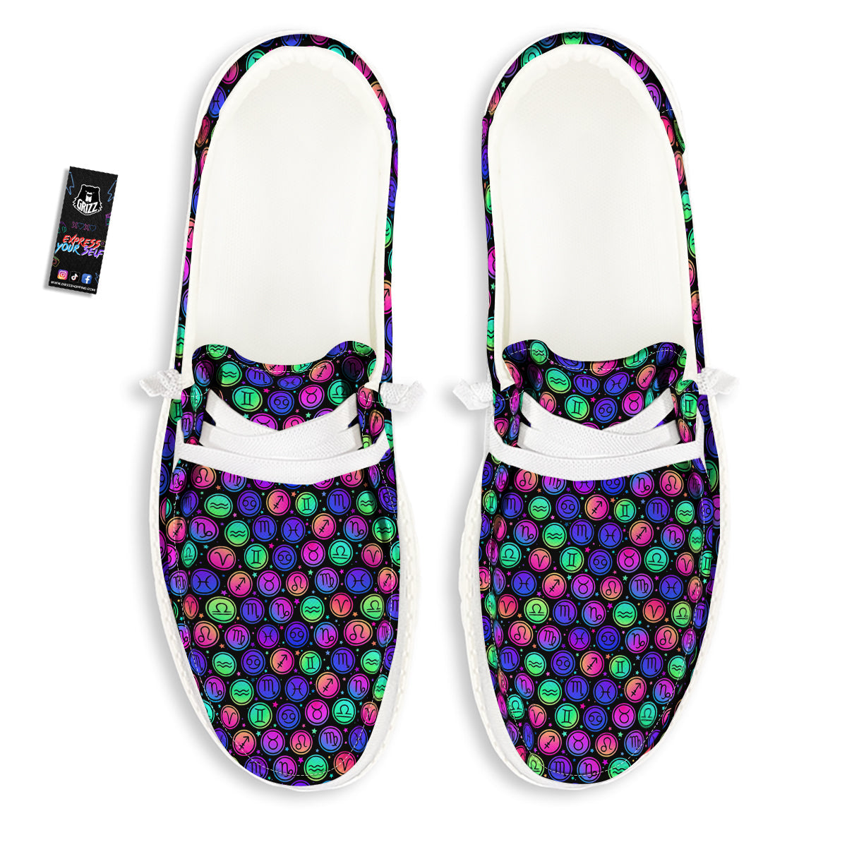 Zodiac Symbols Colorful Print Pattern White Loafers-grizzshop