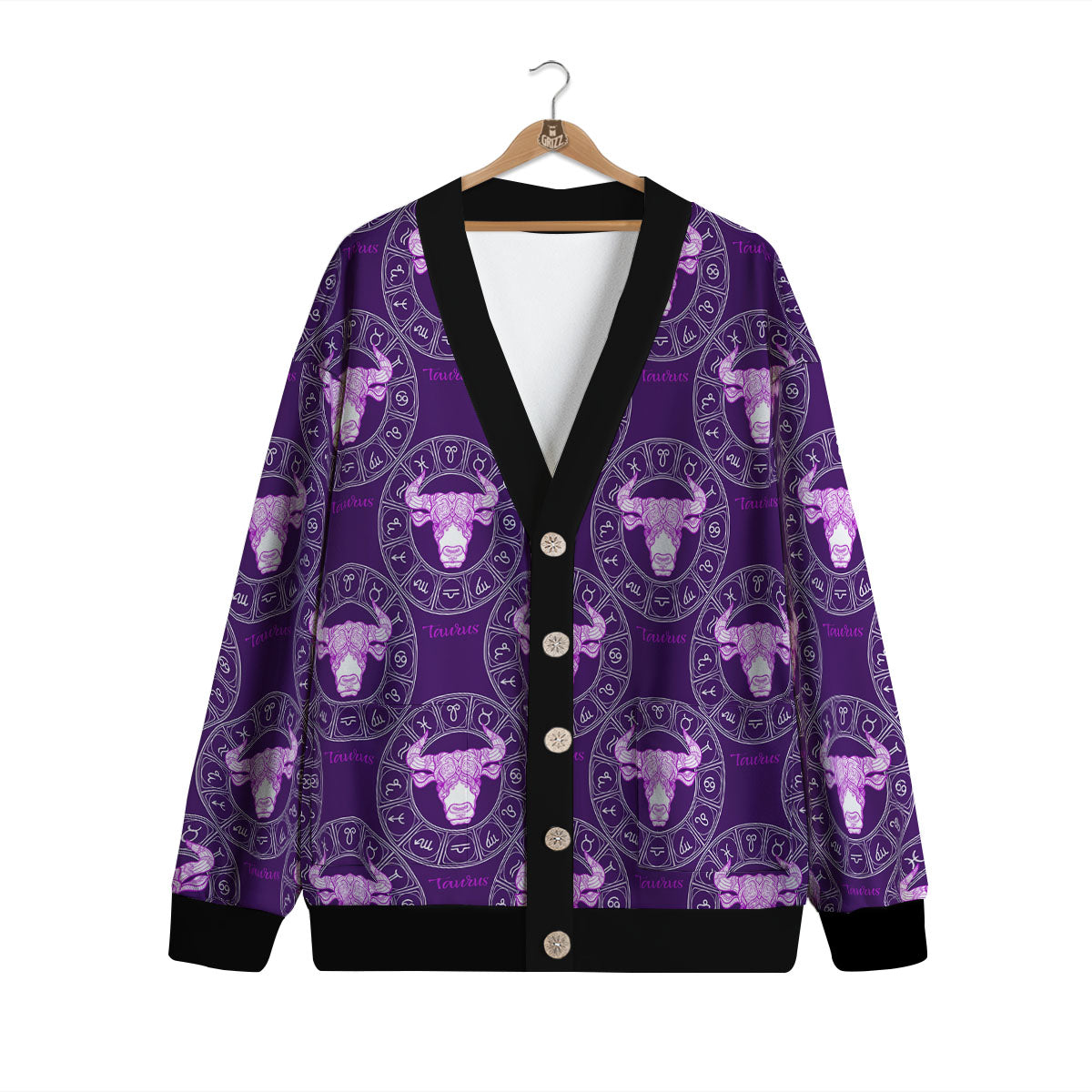 Zodiac Taurus Purple Print Pattern Cardigan-grizzshop