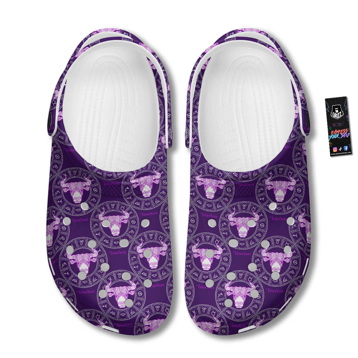 Zodiac Taurus Purple Print Pattern Clog-grizzshop