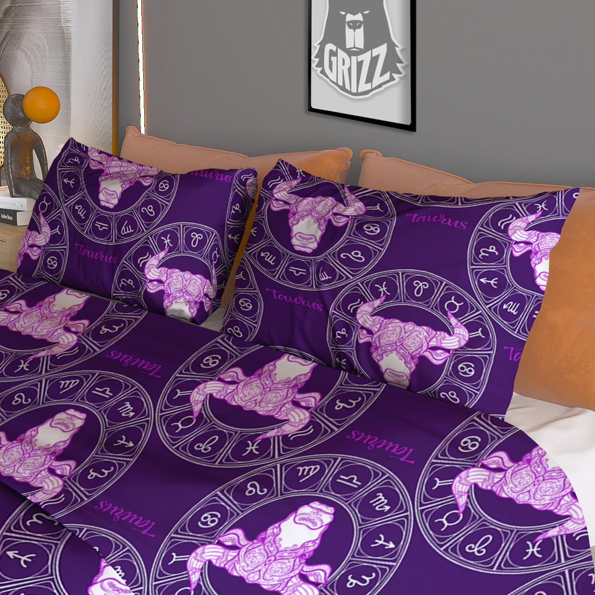 Zodiac Taurus Purple Print Pattern Duvet Cover Bedding Set