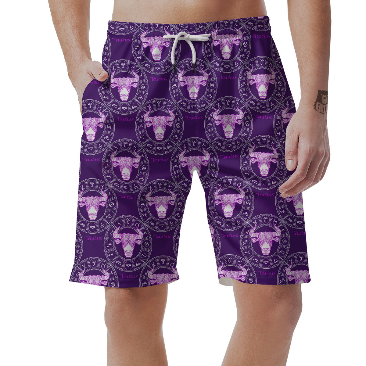 Zodiac Taurus Purple Print Pattern Men's Shorts-grizzshop