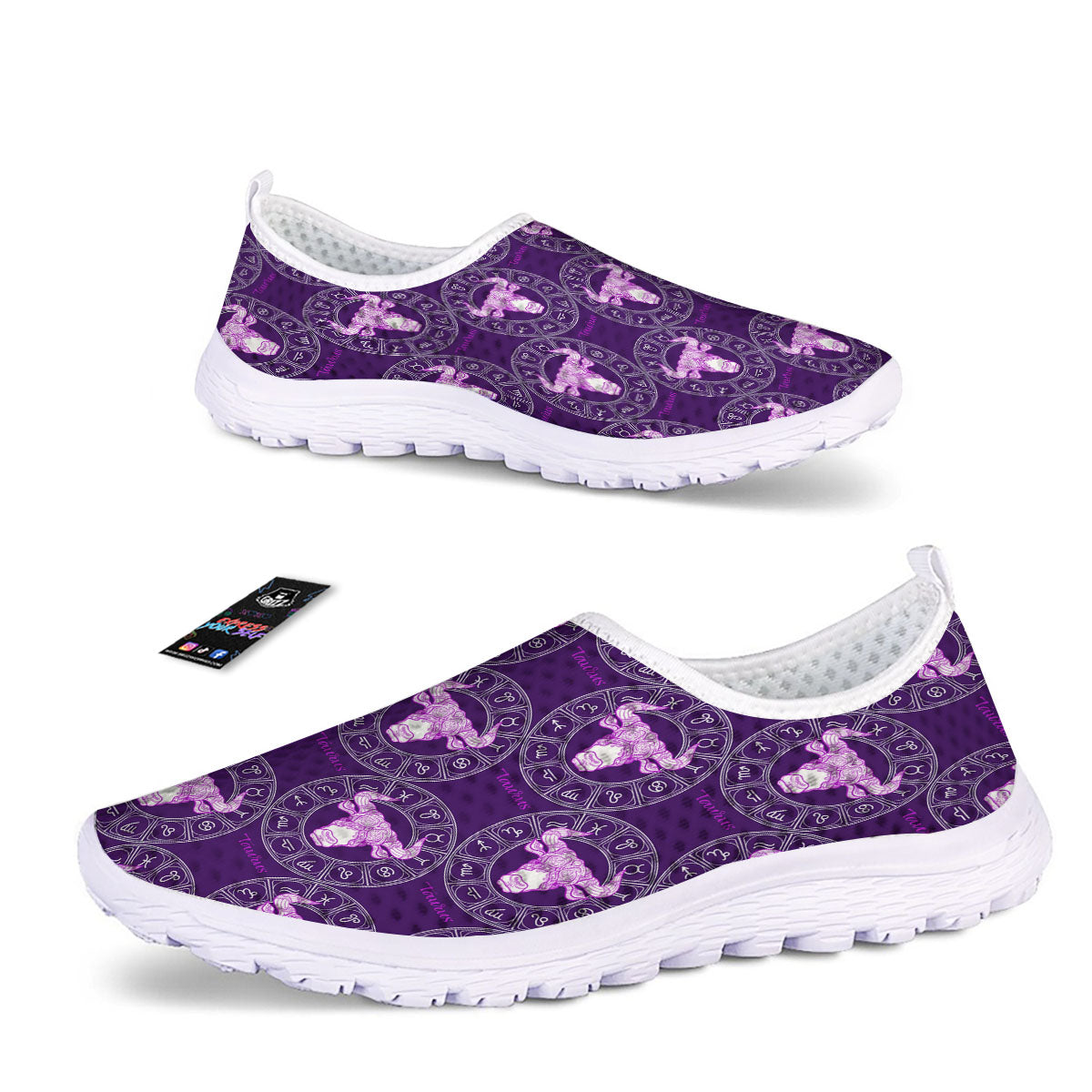 Zodiac Taurus Purple Print Pattern Nurse Shoes-grizzshop