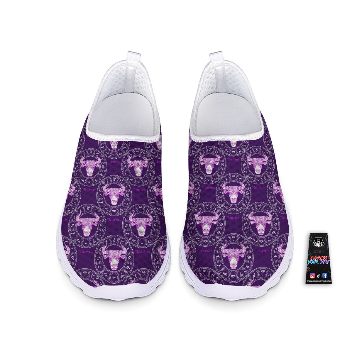 Zodiac Taurus Purple Print Pattern Nurse Shoes-grizzshop
