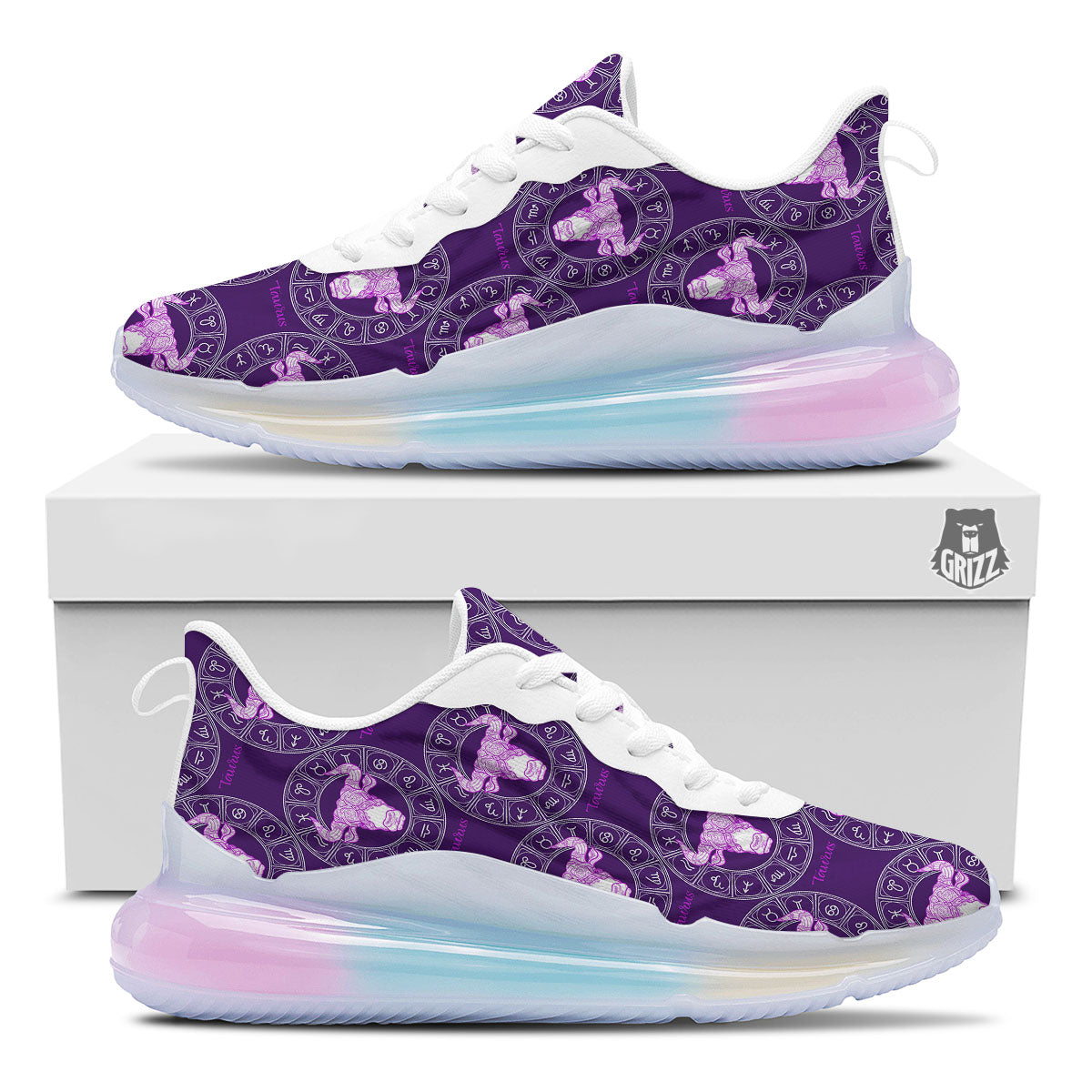 Zodiac Taurus Purple Print Pattern Running Sneakers-grizzshop