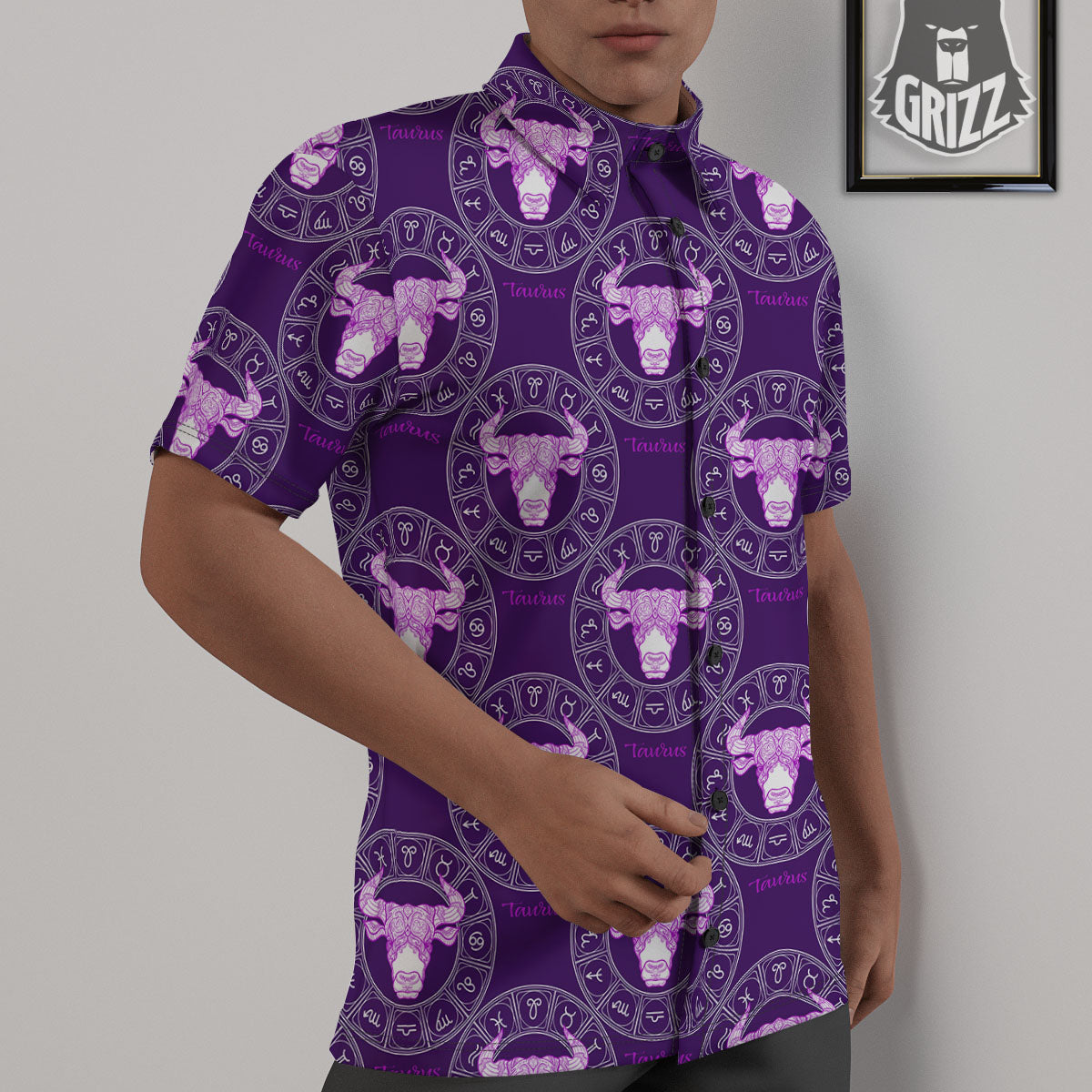 Zodiac Taurus Purple Print Pattern Untucked Shirts-grizzshop