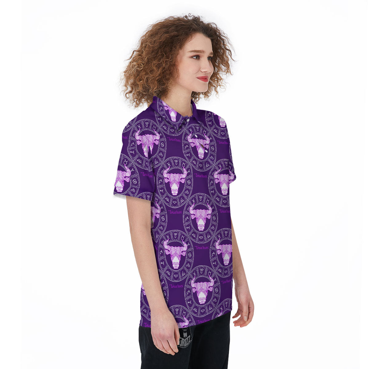Zodiac Taurus Purple Print Pattern Women's Golf Shirts-grizzshop