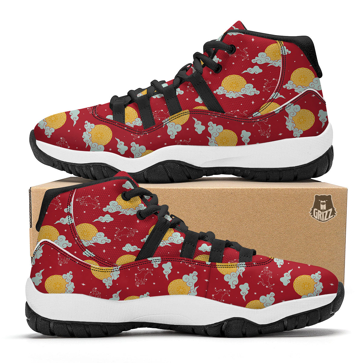 Zodiac Taurus Sky Chinese Year Print Pattern Black Bball Shoes-grizzshop