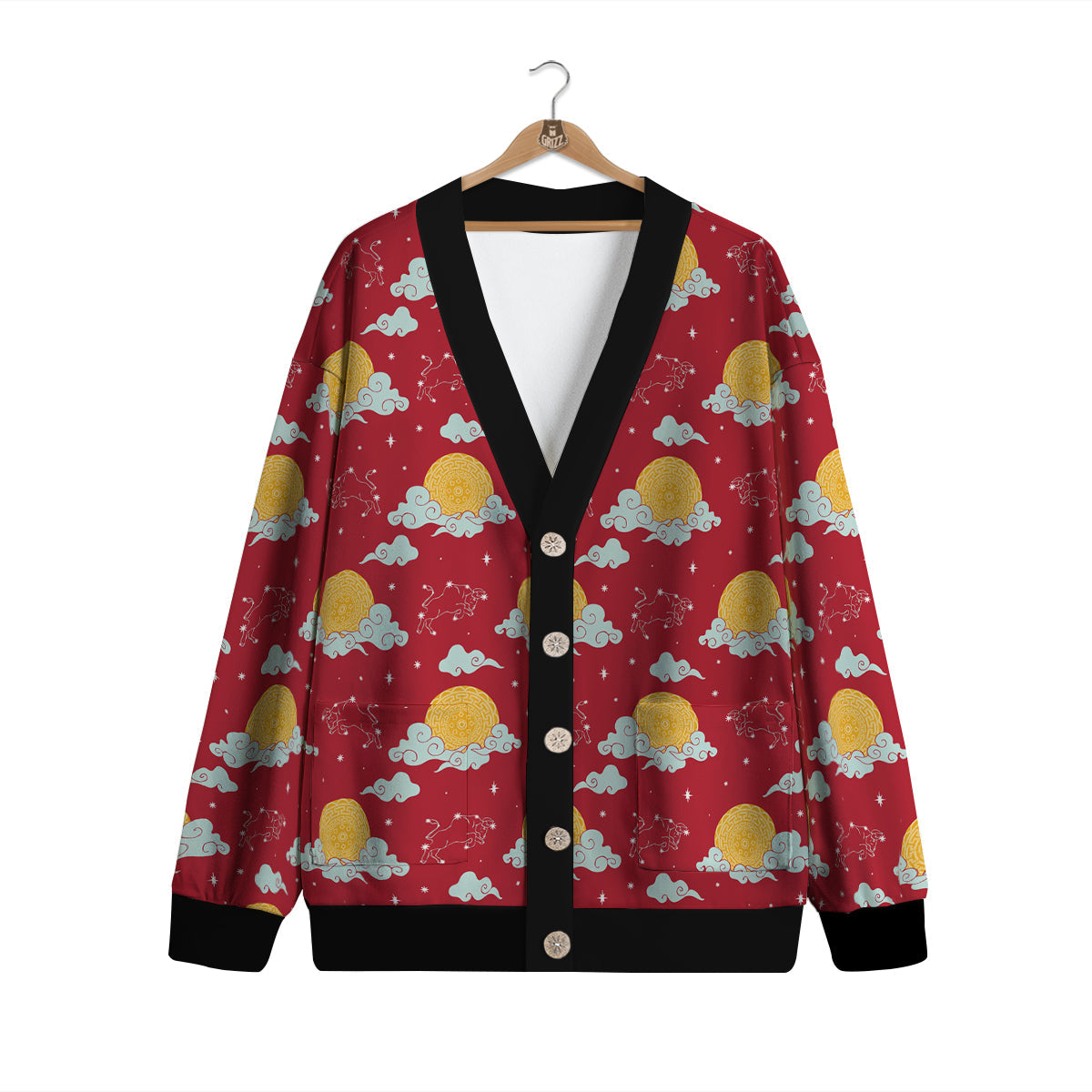 Zodiac Taurus Sky Chinese Year Print Pattern Cardigan-grizzshop