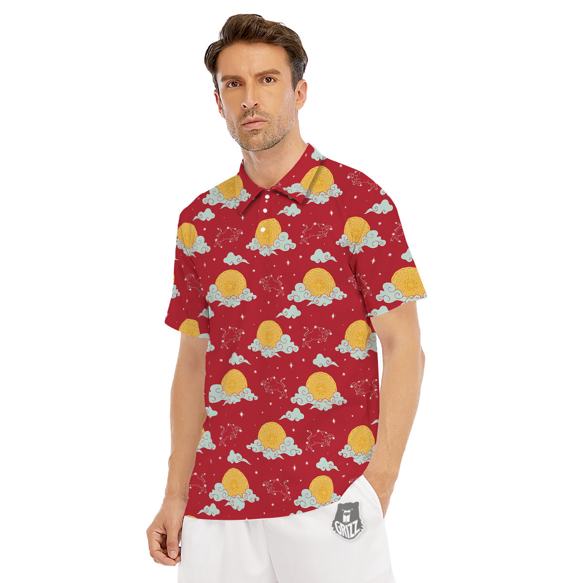 Zodiac Taurus Sky Chinese Year Print Pattern Men's Golf Shirts-grizzshop