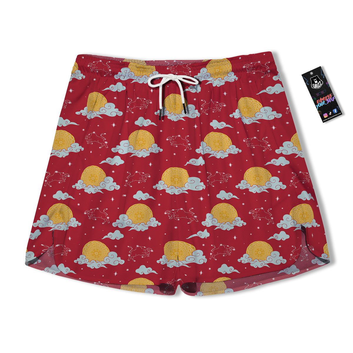 Zodiac Taurus Sky Chinese Year Print Pattern Men's Running Shorts-grizzshop