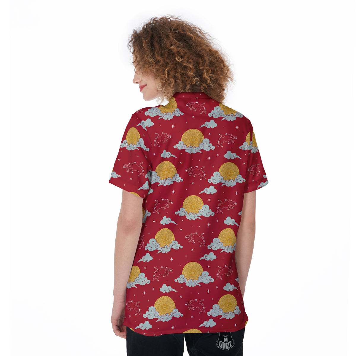 Zodiac Taurus Sky Chinese Year Print Pattern Women's Golf Shirts-grizzshop