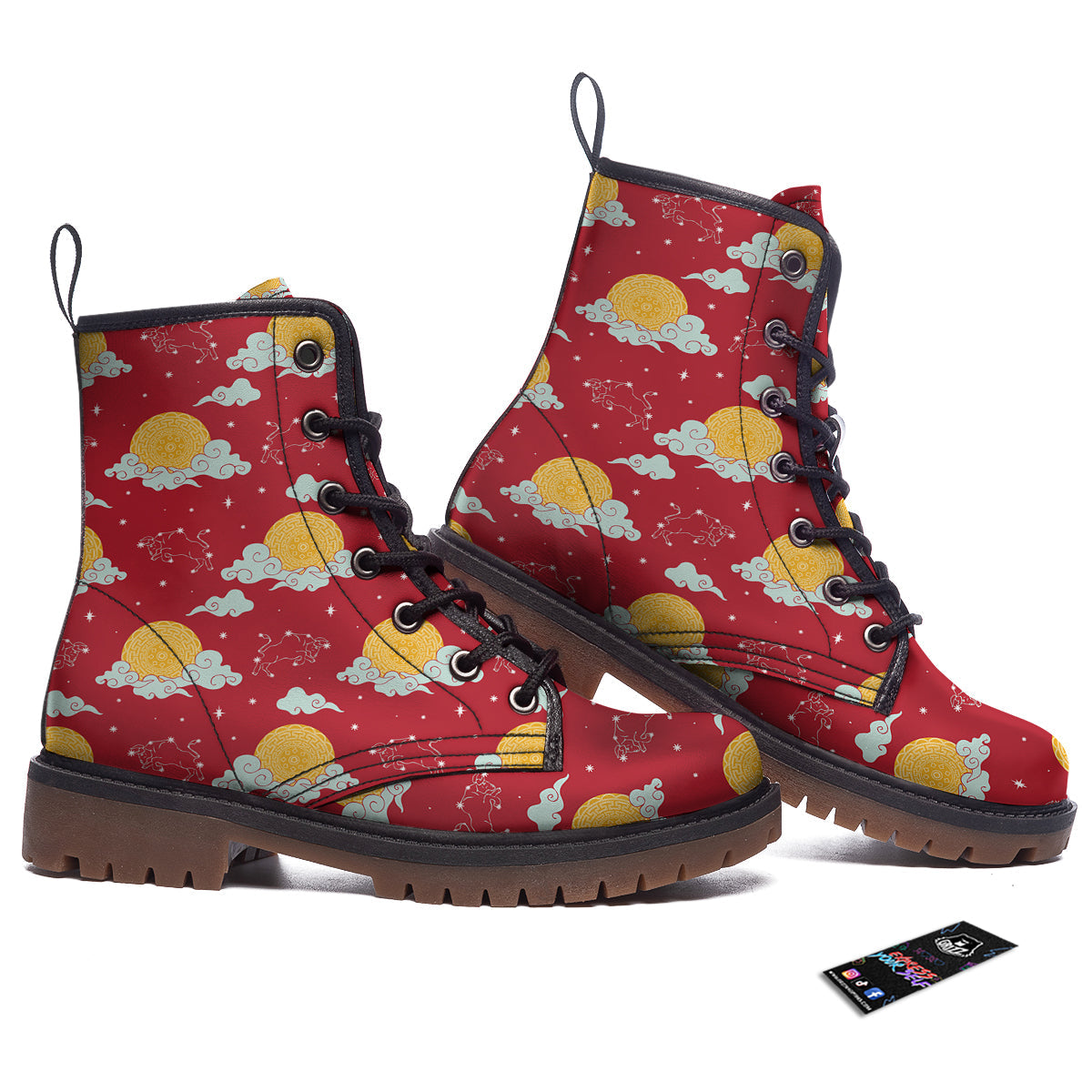 Zodiac Taurus Sky Chinese Year Print Pattern Work Boots-grizzshop