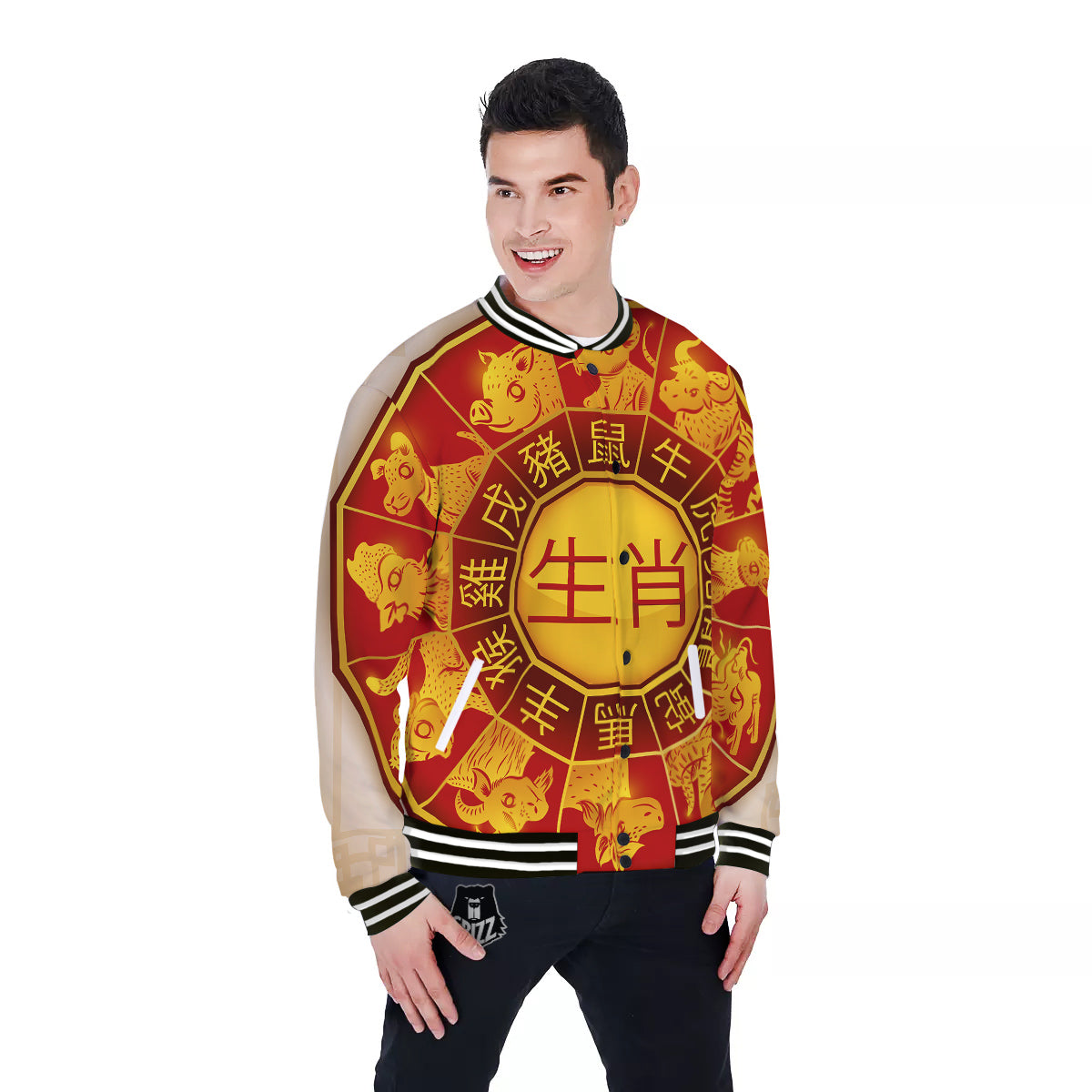 Zodiac Wheel Colourful Chinese Print Baseball Jacket-grizzshop