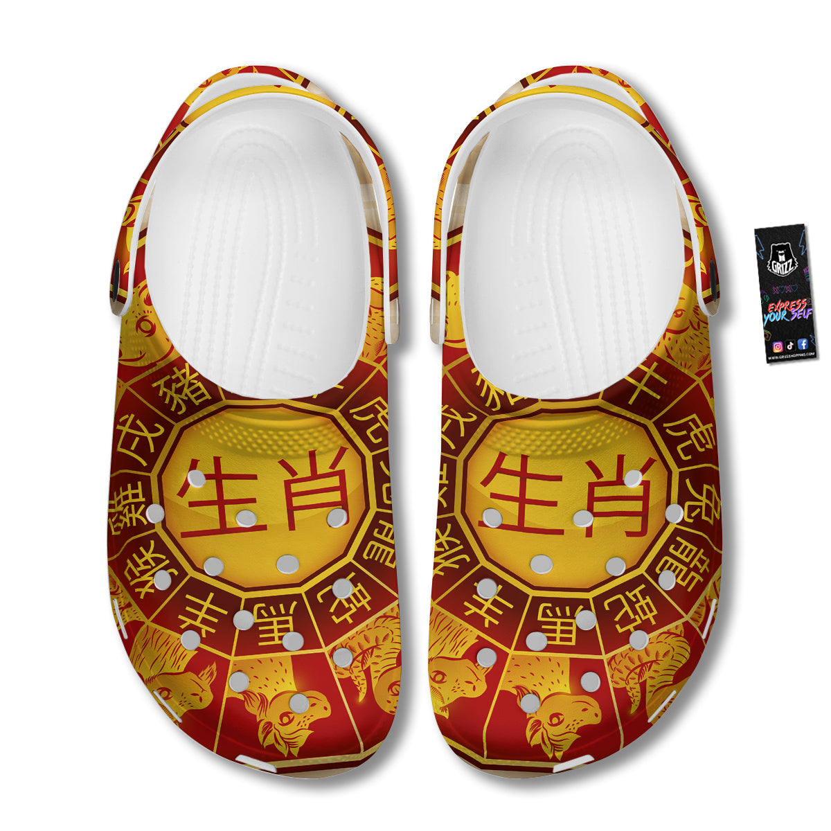 Zodiac Wheel Colourful Chinese Print Clog-grizzshop