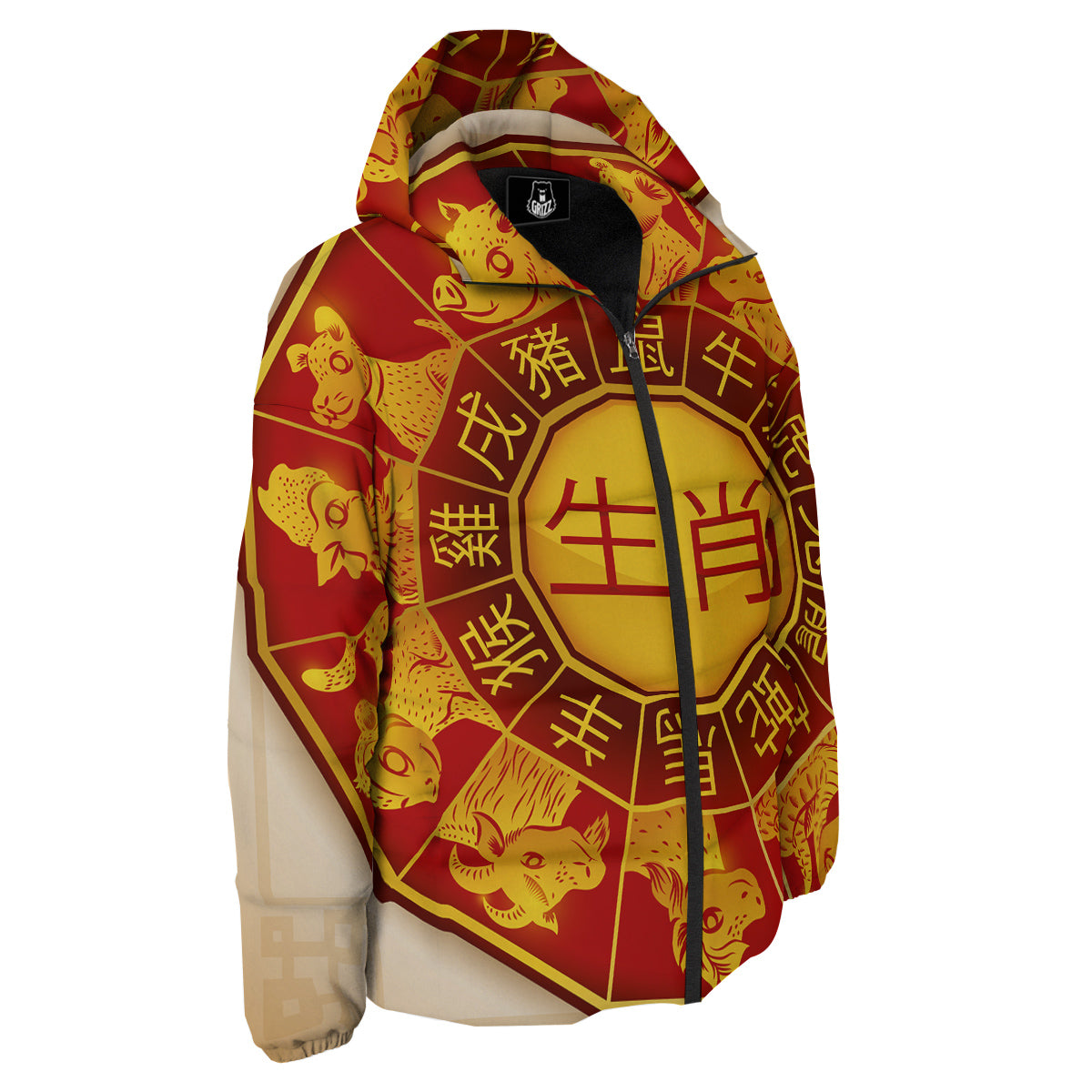 Zodiac Wheel Colourful Chinese Print Down Jacket-grizzshop