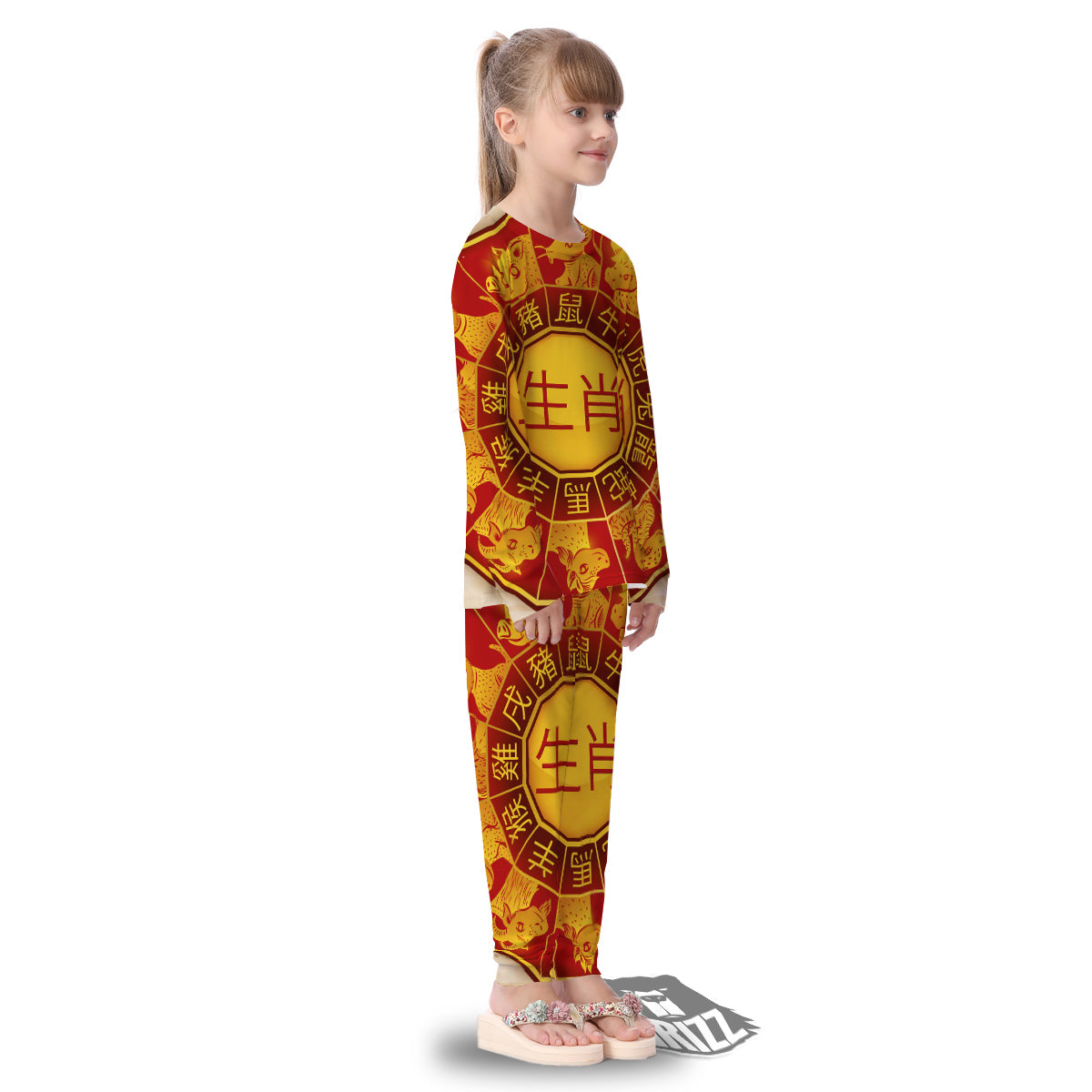 Zodiac Wheel Colourful Chinese Print Kid's Pajamas-grizzshop