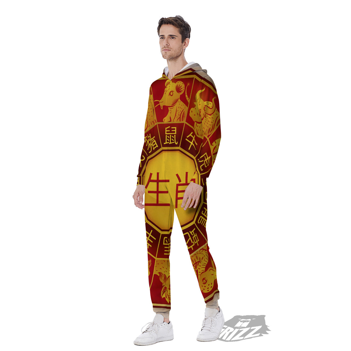 Zodiac Wheel Colourful Chinese Print Men's Jumpsuit-grizzshop