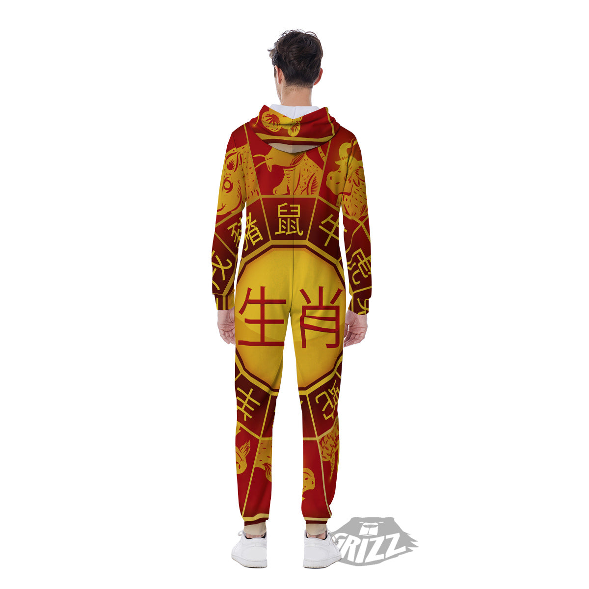 Zodiac Wheel Colourful Chinese Print Men's Jumpsuit-grizzshop