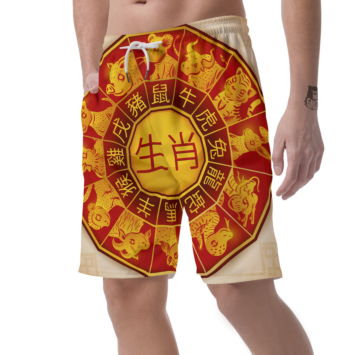 Zodiac Wheel Colourful Chinese Print Men's Shorts-grizzshop