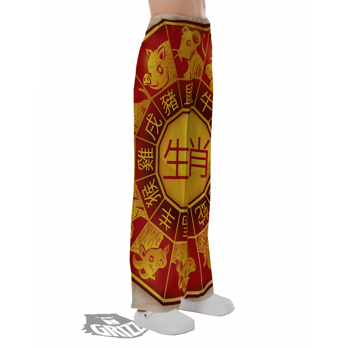Zodiac Wheel Colourful Chinese Print Pajama Pants-grizzshop