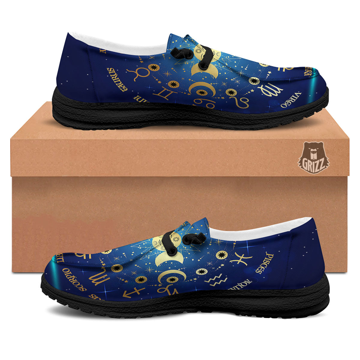 Zodiac Wheel Galaxy Print Black Loafers-grizzshop